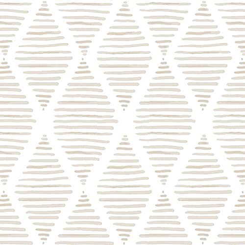 Okydoky Carta da parati moderna a righe da rimuovere e incollare, beige e bianco, 44 cm x 300 cm, carta da parati geometrica autoadesiva, carta da parati decorativa rimovibile, 8202-beige-3.DE