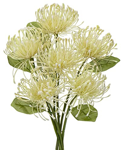 Briful 6PCS Artificial Chrysanthemum Spring Flowers 4'' Fake Pincushion Flower Large Spider Mums Flowers for Home Vase Décor Centerpiece Wedding Bouquet (Green White)