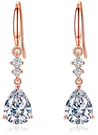 Sterling Silver Dangle Earrings for Women, Hypoallergenic Cubic Zirconia Teardrop Dangle Drop CZ Earring Jewellery Gifts for Girls, Silver/Gold