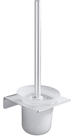 Hoomtaook WC Bürste Ohne Bohren Klobürstenhalter Toilettenbürste WC Bürste Mit Halterung WC Bürstenhalter Wand Space Aluminium Fläche Rostfrei Wandhalterung und Extra EIN Bürstenkopf Silber