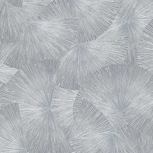 BRICOFLOR Retro-Tapete | Moderne Tapete mit Metallic Effekt in Silber | Elegante Vliestapete mit Feder Fächer Design | Vlies Mustertapete grau ideal für Schlafzimmer