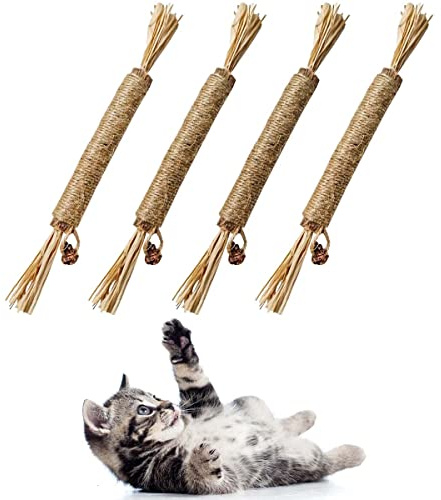 4 Pack Natural Silvervine Sticks for Cats - Chew Toys for Kittens Teeth Cleaning, Catnip Toy, Teething Stick - Interactive Kitten Toys for Indoor Cats Dental Care