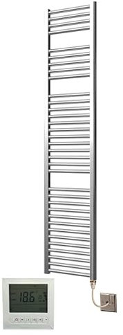 Greened House Extra High Heat Output Chrome Electric Flat Towel Rail 400 x 1800mm Bathroom Radiator Heater Up to 26% More Heat Output + Timer and Thermostat