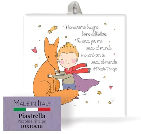 FRATELLI BONELLA - Piastrella 10x10 cm in Ceramica Raffigurante il Piccolo Principe con la Volpe - Piastrella da Appendere - Piastrella in Ceramica