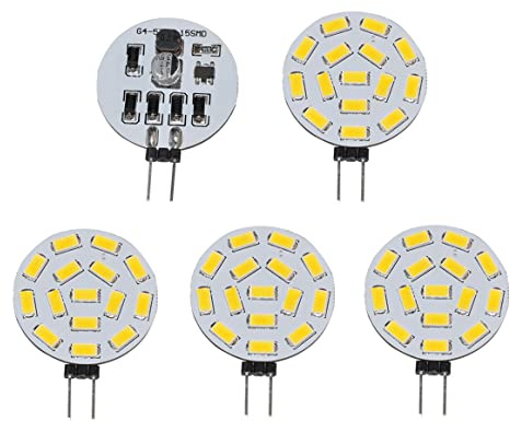 ShuoHui G4 LED 12V 24V Dimmbar, 3.5W 350 Lumen 15 SMD 5630 DC 10V-30V 5 STÜCKE, Warmweiß 3000k…