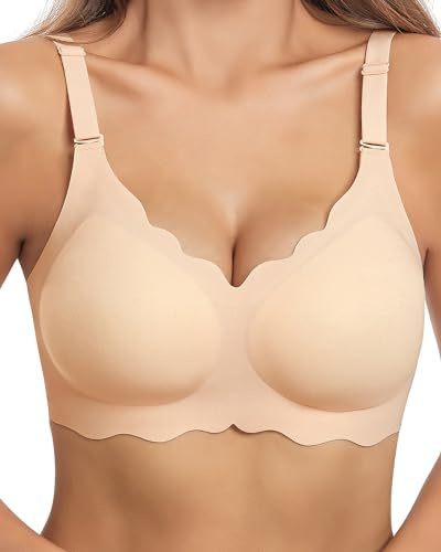 HORISUN BHS für Damen ohne Bügel, V-Ausschnitt, gewellte, bügellose Bralettes mit weicher Stütze, bequemer, Nahtloser T-Shirt-BH (Hautfarben S)