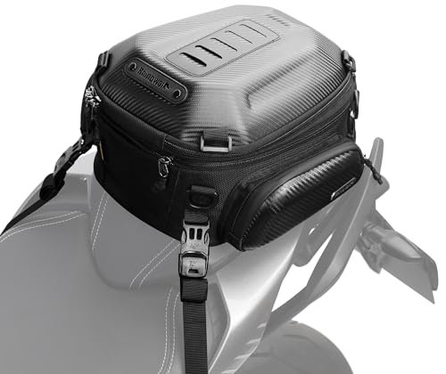 Rhinowalk Motorcycle Tail Bag Expandable Hard Shell Motorcycle Travel Luggage 12L-18L, Waterproof All Weather/Trunk/Rack Bag with Sissy Bar Straps - Carbon Black
