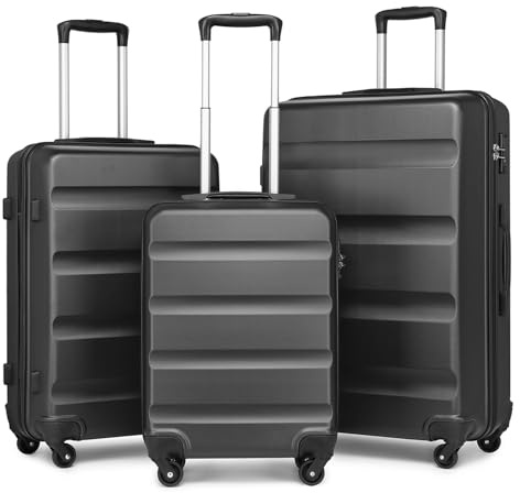 KONO 3-teilig Kofferset Gepäckset Koffer Trolley Set aus Hartschale Reisekoffer mit 4 Rollen und TSA Schloss Hartschalenkoffer Rollkoffer Set (Grau)