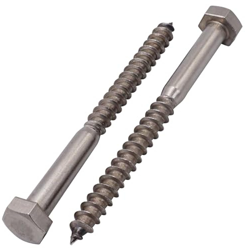 SKIR'CO (10 Stück) A2 Edelstahl Sechskant Holzschrauben M10 x 120 mm, DIN 571 Sechskantschrauben, Zugschrauben