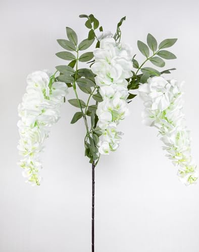 Wisteriazweig mit 3 großen Blütentrauben 75cm / 100cm JA Künstlicher Blauregen Glyzine Blumen Kunstblumen Seidenblumen Dekoblumen Wisteria (Weiß)