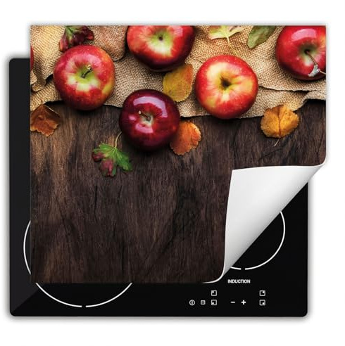 DarHaus Herdabdeckplatte Einteilig Küche Herdabdeckung Ceranfeld Herdabdeckplatten Anti Rutsch Matte Aufrollbar 60x52 cm, holz - Äpfel