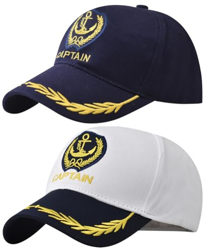 Sombrero de capitán con ancla bordado, náutico, skipper, gorra de béisbol para navegación, ajustable, sombrero marinero, marino, camionero, yate, armada, Blanco Y Azul Marino, 2-8