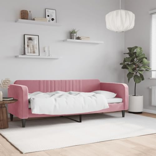 Hommdiy Tagesbett, Gästebett 2-in-1, Sofabett Schlafsofa für Schlafzimmer Wohnzimmer, Bettsofa Sofa, Modernes Design, Samt Sofabett，Rosa,Ohne Matratze,80x200 cm