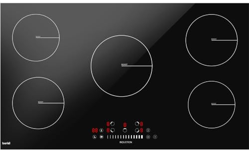 90cm 9300W 4 Zone Electric Induction Hob - Black Glass Touch Control Flush