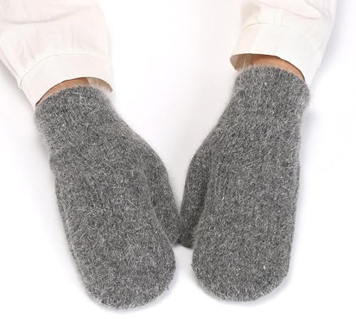 HPONEZJ Fäustlinge Winter Damen Handschuhe Doppellagig Fausthandschuhe Gefüttert Warm Strickhandschuhe Mädchen Winddicht Handwärmer Einfarbig Weich Winterhandschuhe für Outdoor Fahrrad Ski Dunkelgrau