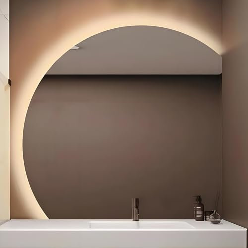 InnoMirroK Specchio da Parete Per Bagno a LED a Mezzaluna, 110cm Specchio da Trucco a 3 Colori Dimmerabile, Anti-Appannamento, Antideflagrante, Interruttore Tattile(Right Under Cut,70cm/28)