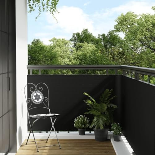 Homgoday Biombo de balcón negro 600 x 90 cm de poliratán, biombo de exterior, balcón, jardín, separador de jardín, separador exterior