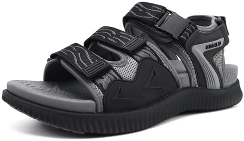 KuaiLu Mens Hiking Sandals with Arch Support Orthotic Walking Recovery Sandles for Plantar Fasciitis Open Toe Summer Athletic Sport Comfortable Cushion Breathable Outdoor Water Shoes BlackGrey 9.5