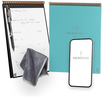 Rocketbook Wiederverwendbarer Smart-Notizblock, oben gebundenes Notizbuch, Executive-Größe 15,2 x 22,4 cm, Blaugrün – linierte und gepunktete Seiten, App-verbunden, löschbar, ideal für Rechts- und