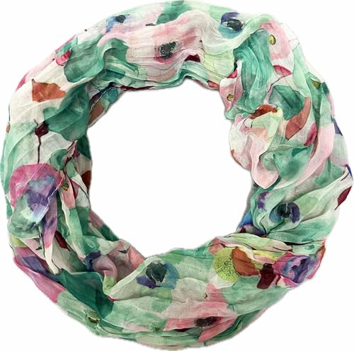 Jeamis Mandala en soie - Motif floral - Dégradé de couleurs - Écharpe ronde - Unisexe - Étole à pois - Pour l'été, Blumen25F Vert, 160 x 48 cm