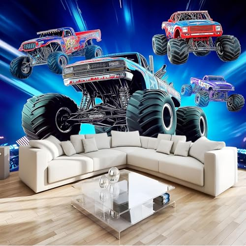 Fototapete 3D Monster Truck Blau Vlies Tapeten Wandtapete 200x140 cm Moderne Wanddeko Design Wand Dekoration Wohnzimmer Schlafzimmer