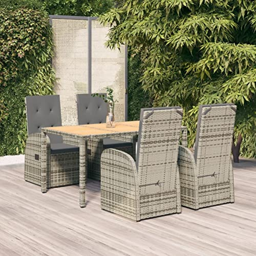 IKAYAA Gartenmöbel Set 4 Verstellbare Hochlehner Stühlen mit Tisch Garten sitzgruppe 4 Personen Sitzgruppe Outdoor wetterfest Rattan Sitzgruppe 4 personen-Grau-5-tlg