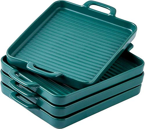 BebLP Plato cuadrado de cerámica for hornear Grill Pan Platos llanos 10 x 7 Juego de 4 Juegos de vajilla verde azulado Juegos de platos y tazones Platos llanos Juego de cocina Juegos de platos Juego