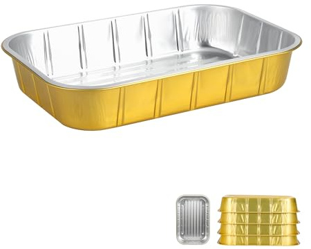 BondOnLum Aluminum Foil Pans,9x13,Heavy Duty Aluminum Pans, Disposable Aluminum Pans,Gold Foil Pans, Deep Container for Heating, Baking, Cooking, BBQs, Parties,Storing,Catering,118oz (5 Pack)