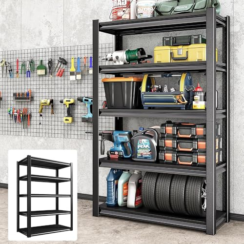 Garage Shelves, Garage Metal Storage Shelves, Height Adjust Racking Boltless Heavy Duty Shelves, Heavy Duty 100kg Capacity Per Shelf, for Warehouse Workshop Office Kitchen, Black (198x100x50cm)