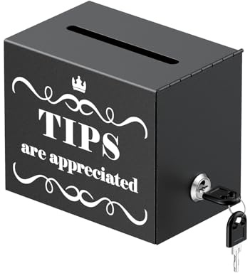 Uniclife Metal Tip Jar for Bartenders 15 x 10 x 12.5 cm, Tip Box with Lock, Money Storage Container for Bars Donation Box, Restaurants Cafes | Metal money storage container with lock works as tip jar, tip bucket, donation & suggestion box for bars, restaurants, cafes