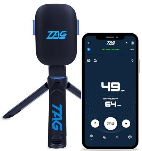 TAG One Radar de sport (portée de 30 m) – Pistolet de poche alimenté par l'IA avec rétroaction de coaching en temps réel – Appareil d'entraînement de vitesse Bluetooth pour baseball, softball et golf