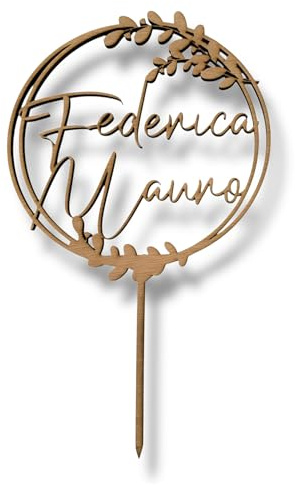 Cake Topper in Legno Personalizzabile, Decorazione per Torta, Base Inclusa, per Battesimo, Matrimonio, Cresima, Anniversario, Compleanno, Comunione (A)