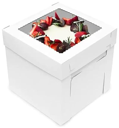ZFQSONGZE 5-Pack Clear-Window 10-Inch Tall Cake Boxes | 10-inch tall clear-window boxes, easy assembly, fits party cakes for wedding/birthday use.
