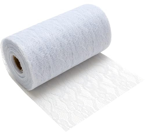 100%Mosel Tischläufer Spitze, in Reinweiß (15 cm x 25 m), zartes Tischband aus Spitze, edle Tischdeko für Hochzeit & Taufe, Festliche Dekoration zu besonderen Anlässen