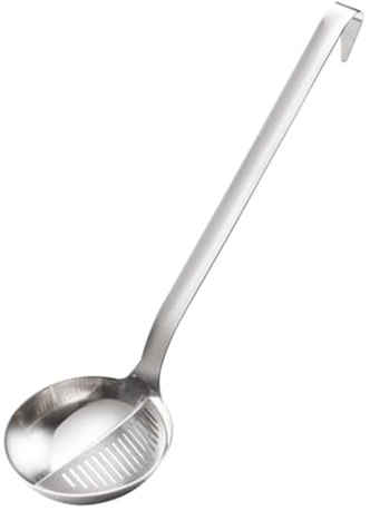 SMASOLO Mestolo Filtrante Per Pentola Calda e Paletta Separatore Olio 2 in 1 in Acciaio 201 Manico Lungo Ergonomico Per Cucina Salubre e Facile Filtraggio Degli Oli