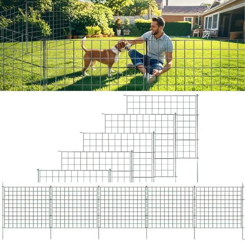Kit de clôture grillagée Pablo,Flexible Robuste Extensible à volonté,Clôture Décorative de Jardin,Lot de 5,Longueur Totale 3,5m,Barrière pour Animaux de Compagnie (Vert, H 64 x L 77,5 cm)