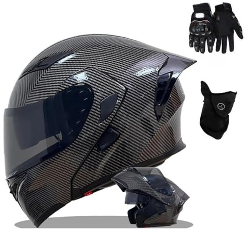 Motorradhelm Vollvisierhelm Klapphelm mit Doppelter Sonnenblende, Modularer Helm Für Erwachsene Moped(C4,L(57~58CM))