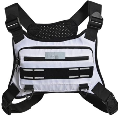 Athletic Chest - Adjustable Running Pack with Phone Holder, Reflective Sports Pocket Vest | Breathable Strap Organizer for Hiking Training Bike, White., Se référer au descriptif, Refer to description