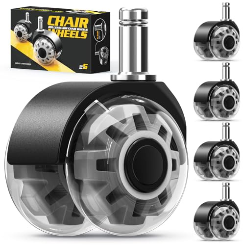 Bürostuhl Rollen 5er Set 11x22mm，Schreibtischstuh Rollen mit Doppelrädern，Rollen für Bürostühle，Leise、Weiche、360°Drehung ohne Kratzer,Gummirollen für Bürostühle für Jeden Boden，Nicht Für 1KEA,Silber