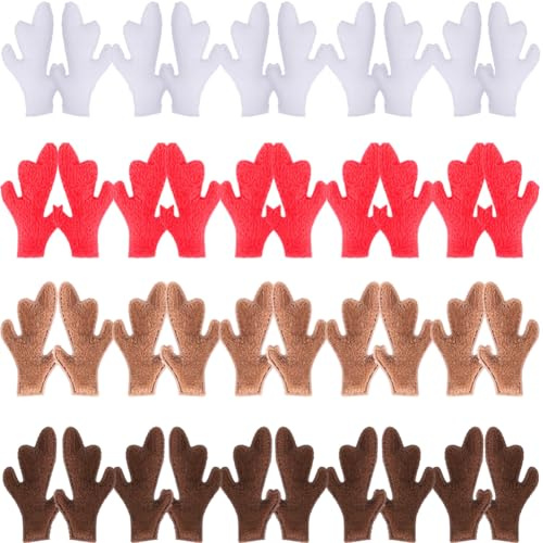 GORGECRAFT 40 Stück 4 Farben Mini Geweih Hirsch Verzierungen Aus Samt Weihnachten Winterurlaub Tiere Beflockung Verzierung Rentier Elch Tierhorn Für Stirnband Schneemann Hochzeitsfeier Ornamente
