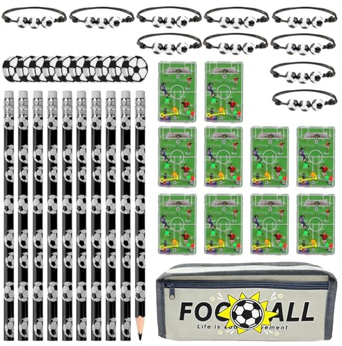 Saituo Home 41 Stück Fussball Mitgebsel Jungen, Fussball Geschenke Jungen, Kindergeburtstag Gastgeschenke mit Federmäppchen Bleistifte Radiergummis Armband Fußball Flipper Set für Kinder