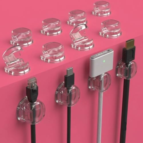 WeServin Clear Self Adhesive Cable Clips for Home, Office & More - 12 Pack | Low profile, renter-friendly cable tidy clips with a damage-free adhesive. Ideal for desks, kitchen, van builds & beyond.
