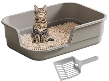 Gihioue Katzenklo Offen Mit Rand, Große Katzentoilette Mit Schaufel, Spritzsichere Katzentoiletten Katzentoilette, Leicht Zu Reinigen, Ideal Für Jung- Und Seniorenkatzen