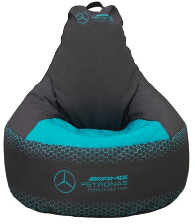 Mercedes AMG Petronas Official Large Bean Bag, Highback Gaming Bean Chair with Filling Included, Comfortable Blue and Black Design F1 Hexagon Lounging Chair for All Ages and Indoor and Outdoor Use