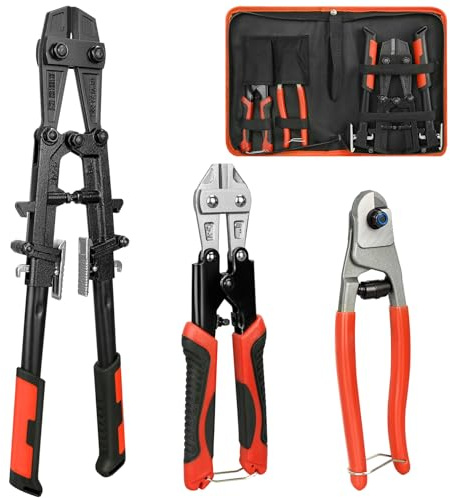 3pcs Bolt Cutter Set, 18 Heavy Duty Foldable Bolt Cutter, 8 Mini Bolt Cutter, 8 Wire Cable Cutter with Storage Bag, for Cutting Locks, Steel Wire, Chains