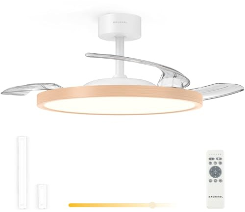 Grunkel SKYWOOD42 Ventilador de Techo 42” | Motor DC 30W | Aspas Retráctiles | Acabado Madera | Luz LED 24W | 6 Velocidades | Rotación Inversa | Mando a Distancia