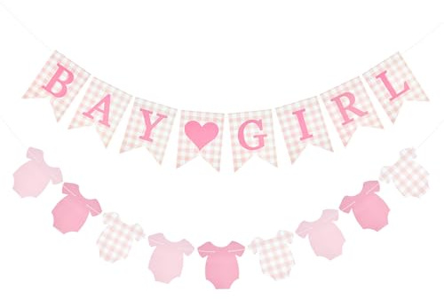 qingmeng Babyparty Deko Mädchen, Girlande Babyparty Baby Shower Deko Girl Banner Rosa Gender Reveal Dekoration Willkommen Zurück Party
