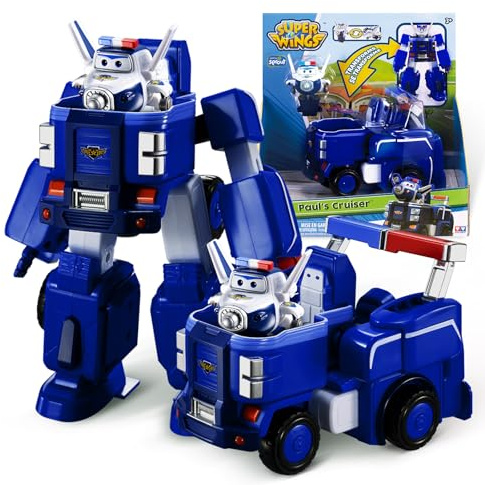 Super Wings Paul's Cruiser Véhicule Transformable en robot 18 cm + 1 figurine,Jouet Enfant 2 3 4 5 6 7 8 Ans Garcon Fille