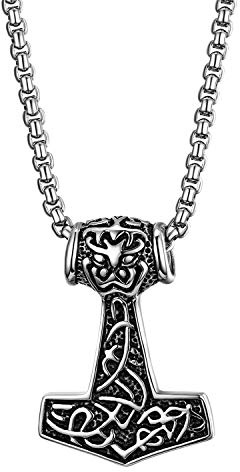 JewelryWe Collar Martillo Thor Vikingo: Colgante de Acero Inoxidable Martillado Vintage para Hombre con Cadena de 22 Hipoalergénico Antialérgico - Para Uso Diario Regalo