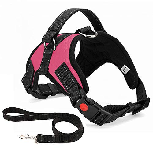 Musonic No Pull Dog Harness Breathable Adjustable Comfort Free Lead Included for Small Medium Large Dog Best for Training Walking L Pink